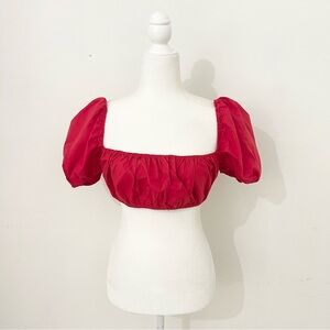 evnl red puff sleeve milkmaid peasant crop top